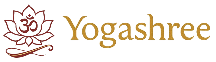 Yogashree logo — lotus, Om and veena